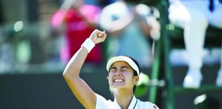 Alexandra Eala celebrates after completing a stirring comeback victory over Australia's Maya Joint in the second round of the Wimbledon women's singles tournament, earning a place in the third round. PHOTO COURTESY OF WIMBLEDON