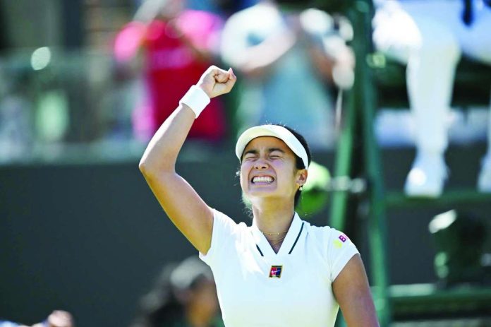 sports_Eala_copy_compressed_resized Alexandra Eala celebrates after completing a stirring comeback victory over Australia's Maya Joint in the second round of the Wimbledon women's singles tournament, earning a place in the third round. PHOTO COURTESY OF WIMBLEDON