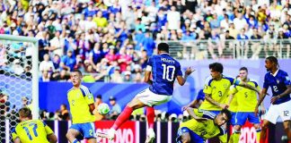 France’s Kylian Mbappé celebrates after scoring the opening goal in Les Bleus’ 3-0 victory over Sweden to reach the FIFA World Cup Round of 16. ESPN ASIA