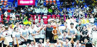 Jose Rizal University Heavy Bombers celebrate after completing a finals sweep of San Beda University to win the 19th Filoil EcoOil Preseason Cup, securing their second preseason championship in two months ahead of NCAA Season 102. PHOTO COURTESY OF FILOIL SPORTS