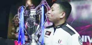 WORLD-CLASS CHAMPION. Filipino cue artist Jonas Magpantay celebrates after capturing his first-ever World Nineball Tour title by defeating Taiwan's Chang Sheng Yi, 13-5, in the championship match of the 2026 Universal Open Pool Championship in Jakarta, Indonesia. CONTRIBUTED PHOTO