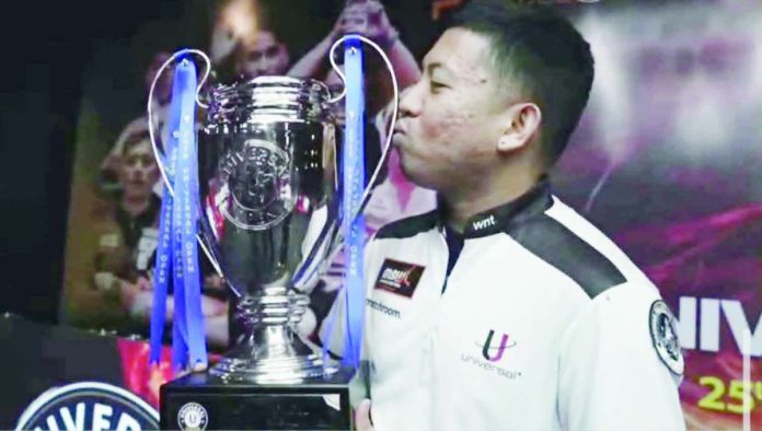 sports_Magpantay_compressed_resized WORLD-CLASS CHAMPION. Filipino cue artist Jonas Magpantay celebrates after capturing his first-ever World Nineball Tour title by defeating Taiwan's Chang Sheng Yi, 13-5, in the championship match of the 2026 Universal Open Pool Championship in Jakarta, Indonesia. CONTRIBUTED PHOTO