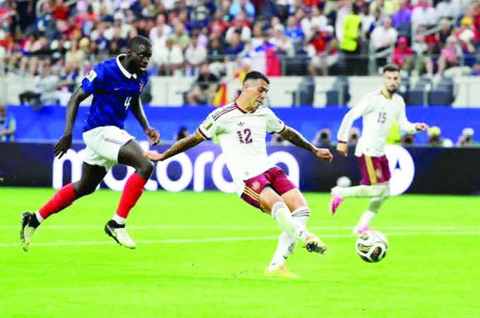 Spain's Pedro Porro celebrates after scoring La Roja's second goal in a 2-0 semifinal victory over France to send Spain into the FIFA World Cup final. PHOTO COURTESY OF PLAANTIK
