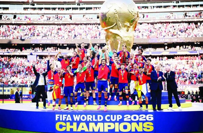 Spain celebrates after defeating defending champion Argentina, 1-0, in extra time to capture its second FIFA World Cup title at MetLife Stadium in East Rutherford, New Jersey. PHOTO COURTESY OF OPALEAK