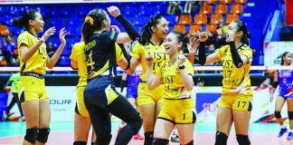 University of Santo Tomas celebrates after completing an unbeaten 8-0 campaign by defeating St. John's Institute-Bacolod to capture the 2026 Shakey's Juniors National Invitationals championship at the Playtime FilOil Arena in San Juan. PHOTO COURTESY OF SSL