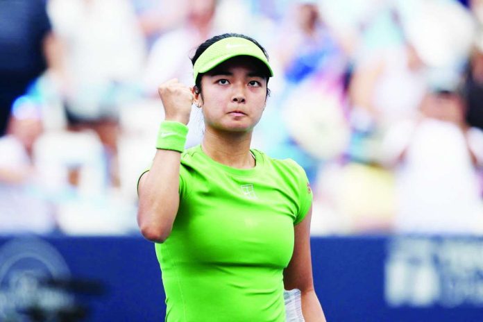 Alexandra Eala celebrates after booking a place in the quarterfinals of the Mubadala DC Open in Washington, D.C. AFP