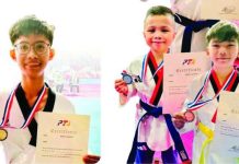 Capiz taekwondo team shines at nat’l championships, bags 3 gold medals Gold medalists Marms Syrell L. Deocampo, Noah Zion Alcantara, and James Niño Ablao Venancio of the Venancio Taekwondo Academy. VTA VIA CAPIZ TIMES PHOTO