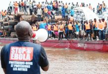 Congo boat under quarantine for Ebola after five deaths The Yingfeng 2 boat was intercepted on the Congo River before it could reach Kinshasa. A man with a megaphone gives instructions. REUTERS