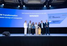 The Palawan Group accepts the Human Capital Management (HCM) Transformation Award, highlighting its commitment to building a more empowered and future-ready workforce. Third from left are Valerie Santos, Group Human Resources Head; Richelle Valdestamon, HR Employee Services Manager; Korina Castro-Fernando, Chief Human Resources Officer; and Tony Wenceslao, HR Business Partner Head.