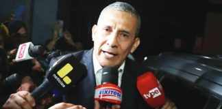 Former Peruvian President Ollanta Humala speaks with the media after his release from jail. EPA