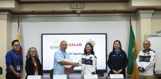 SB Finance signed a partnership with the University of San Jose-Recoletos (USJ-R) with the support of Security Bank Corp. (SBC) through a Memorandum of Agreement signing attended by (from L-R) USJR Finance Bryan Legarte, Treasury Rowena Acosta, President Rev. Fr. Eduardo S. Celiz Jr., OAR., SB Finance President and CEO Abbie Dans-Casanova, SBC Business Manager for Cebu IT Park Branch Rachel W. Pulmano, and SB Finance Product and Sales Team Leader for VisMin Philip Naman III.