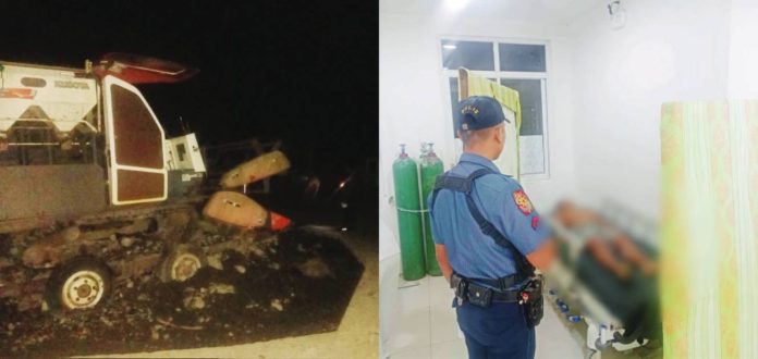The rice harvester at the site of the fatal accident in Dueñas, Iloilo, where 19-year-old construction worker “John” was reportedly trapped between the machine’s divider on August 5. The victim was rushed to a hospital in Passi City but was declared dead on arrival by the attending physician. DUEÑAS MPS PHOTOS
