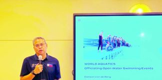 Philippine Aquatics Inc. secretary general Eric Buhain speaks during the technical officials’ seminar for the 4th Southeast Asian Open Water Championships in Boracay. PAI