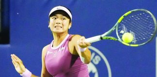 Alexandra Eala returns a shot against Alycia Parks during their second-round match in the National Bank Open at Sobeys Stadium in Toronto. PHOTO BY JOHN E. SOKOLOWSKI/REUTERS