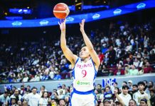Gilas completes window sweep, vanquishes Iran Gilas Pilipinas guard Earl Scottie Thompson pulls up for a shot against Iran during their 2027 FIBA World Cup Asian Qualifiers encounter at the SM Mall of Asia Arena. FIBA