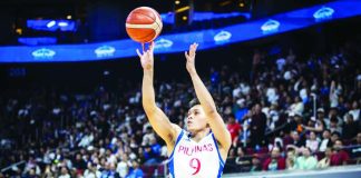 Gilas Pilipinas guard Earl Scottie Thompson pulls up for a shot against Iran during their 2027 FIBA World Cup Asian Qualifiers encounter at the SM Mall of Asia Arena. FIBA