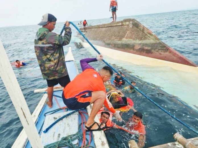 Antique boat Philippine Coast Guard personnel led the September 6 rescue of eight people after the MBCA San Agustin IV capsized off the waters of Semirara Island in Caluya, Antique. One person died in the incident. PCG-SEMIRARA STATION PHOTO