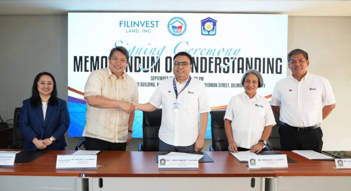 Official Photo for PR 2026-35 Pag-IBIG EXPANDS HOUSING CHOICES WITH FILINVEST. Pag-IBIG Fund and Filinvest Land Inc. (FLI) have formalized a partnership that will provide qualified Pag-IBIG Housing Loan borrowers with preferential pricing on select units in participating Pag-IBIG-accredited Filinvest projects. Combined with Pag-IBIG Fund’s lower housing loan rates and increased housing loan limit of up to ₱10 million, the partnership gives Filipino homebuyers access to more quality and affordable housing options. Department of Human Settlements and Urban Development Secretary and Pag-IBIG Fund Board of Trustees Chairperson Jose Ramon P. Aliling (center) witnessed Pag-IBIG Fund CEO Marilene C. Acosta and FLI President and CEO Tristan Las Marias sign the memorandum of understanding. Also witnessing the signing were Pag-IBIG Fund Deputy CEO Alexander Hilario G. Aguilar and FLI Residential Business Head Mary Averose Valderrama. From left are Valderrama, Las Marias, Aliling, Acosta and Aguilar.