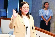 Philippine Statistics Authority’s Assistant National Statistician Marizza Grande takes her oath before the Senate impeachment court on the 22nd day of the impeachment trial of Vice President Sara Duterte-Carpio at the Senate in Pasay City. SPPA POOL/LINO SANTOS