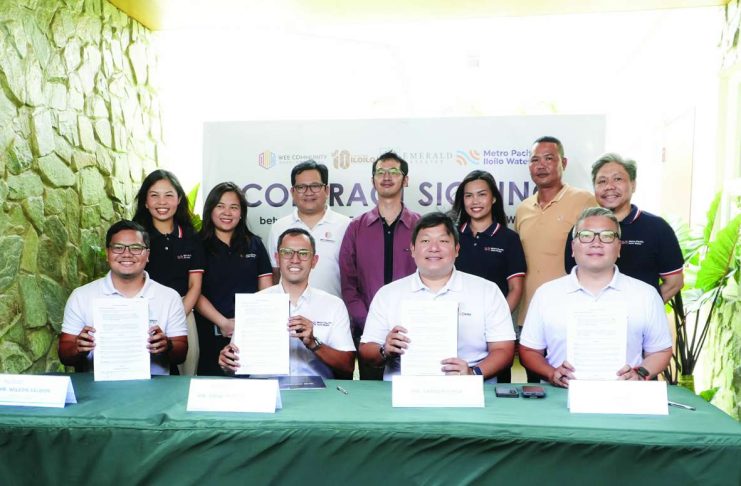 PARTNERSHIP SEALED. (Seated from left) WeeComm’s Project Director Wilson Saldon, Metro Pacific Iloilo Water, Inc.’s Chief Operating Officer Angelo David C. Berba, and WeeComm’s Chief Operating Officer Carson Choa and VP for Finance and Area Head of Iloilo and Bacolod Carvin Choa sign a memorandum of agreement for the 5.1-kilometer water transmission pipeline project on September 3, 2026, at Emerald Estates in Oton, Iloilo.
