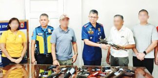 Barangay officials turn over a total of seized 399 short firearms and 151 long firearms to the Capiz Police Provincial Office, led by Provincial Director Colonel David Cachumbo. CPPO PHOTO