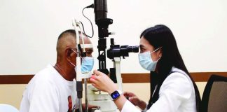 Ophthalmologist Dr. Aliette Alyssa R. Mesa of Western Visayas Medical Center in Mandurriao, Iloilo City examines the eyes of a 69-year-old patient suffering from blurry vision. Early detection of an eye problem can prevent far more severe complications down the line, especially since vision is so fundamental to how people interact with the world. ALLEN ANIMAS/PN