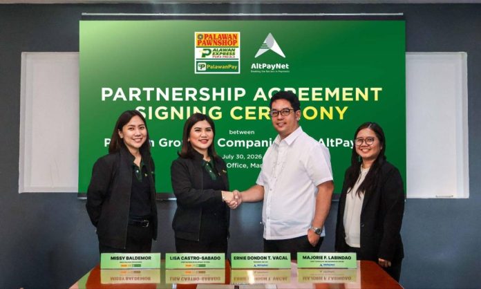 From left: Missy Baldemor, Head of Palawan for Business, and Lisa Castro-Sabado, Chief Business Development Officer, both of the Palawan Group of Companies, with Don Vacal, President and CEO, and Majorie F. Labindao, Chief Technology and Information Officer, both of AltPayNet, after formalizing a partnership to strengthen international remittance services.