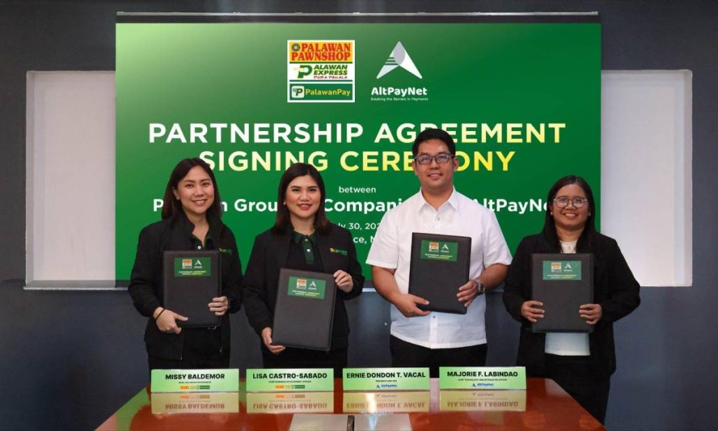 Representatives from the Palawan Group of Companies and AltPayNet present the signed agreement that expands access to international remittance services for Filipinos nationwide.