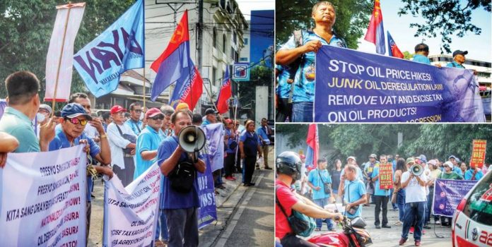 protest Drivers, jeepney operators and progressive groups stage a demonstration in front of a gas station in Jaro, Iloilo City on Tuesday, September 29, as part of the two-day nationwide transport strike against soaring petroleum prices. Protesters called for the repeal of the Oil Deregulation Law, removal of excise taxes and VAT on fuel products, and substantial wage increases to relieve workers from mounting daily expenses. ALLEN ANIMAS/PN