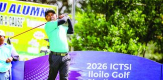 Jhonnel Ababa battles gusty conditions on his way to a bogey-free three-under-par 67 and the opening-round lead in the ICTSI Iloilo Golf Challenge at the Iloilo Golf and Country Club. ICTSI PHOTO