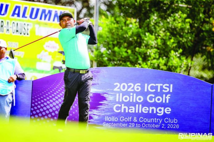 Jhonnel Ababa battles gusty conditions on his way to a bogey-free three-under-par 67 and the opening-round lead in the ICTSI Iloilo Golf Challenge at the Iloilo Golf and Country Club. ICTSI PHOTO