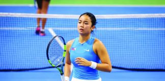 Alexandra “Alex” Eala cruised into the women’s singles quarterfinals of the 2026 Asian Games after dominating Thailand’s Patcharin Cheapchandej, 6-1, 6-0, in just 55 minutes. PHOTO COURTESY OF PAOLO DEL ROSARIO/CIGNAL