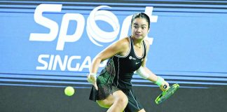 Alexandra Eala struggles with her serve throughout a three-set battle upset in the Round of 16 of the Singapore Tennis Open on Thursday at the OCBC Arena in Singapore.