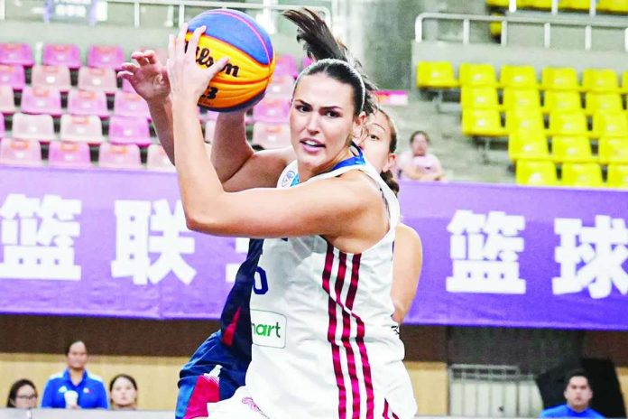 Elizabeth Means spearheaded Gilas Pilipinas Women’s dominant 86-58 victory over Kazakhstan with 23 points, including three three-pointers, in their Asian Games opener. FIBA