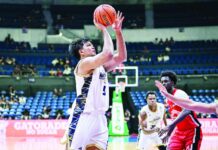 National University Bulldogs’ PJ Palacielo scores easily inside the paint during their 76-56 rout of the University of the East Red Warriors in the UAAP Season 89 men’s basketball tournament. UAAP