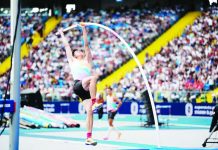 Weary Obiena takes silver in Germany pole vault meet Filipino pole vault star Ernest John Obiena clears the bar during competition. Obiena battled fatigue to capture the silver medal at the Domspringen Wesel Internationales Stabhochsprungmeeting in Wesel, Germany. FACEBOOK PHOTO