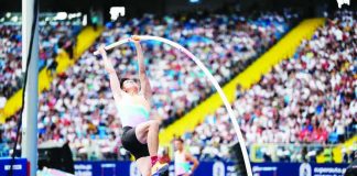 Filipino pole vault star Ernest John Obiena clears the bar during competition. Obiena battled fatigue to capture the silver medal at the Domspringen Wesel Internationales Stabhochsprungmeeting in Wesel, Germany. FACEBOOK PHOTO