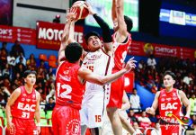 Perpetual Help repels EAC, nails first NCAA win University of Perpetual Help Altas’ Juan Tulabut attacks the defense of Emilio Aguinaldo College Generals’ Jason Shanoda and Wilmar Oftana during their NCAA Season 102 men’s basketball game. NCAA