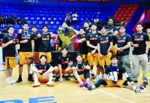 University of Santo Tomas Growling Tigers celebrate their Pinoyliga The Big Dance championship after routing Centro Escolar University Scorpions, 81-60, in the title game. PHOTO COURTESY OF TOMASINO WEB