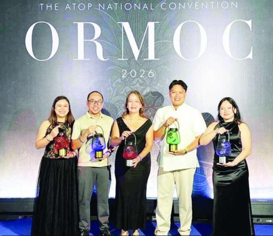 Bacolod bags 5 national tourism awards Secretary to the Mayor Atty. Jose Marty Go and Chief Tourism Operations Officer Ma. Teresa Manalili received the five national tourism awards on behalf of the Bacolod City Government during the 2026 ATOP Pearl Awards ceremony in Ormoc City on October 21. BCCO-PIO PHOTO