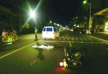 A motorcycle rider died after being run over by a taxi following a collision with a tricycle along Araneta Street in Barangay 39, Bacolod City, at around 1:30 a.m. on October 12, 2026. TEU PHOTO 