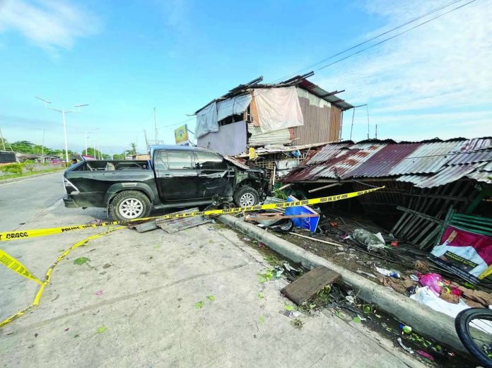 Bacolod_truck_copy_compressed_resized A pickup truck allegedly rammed a tricycle, struck several parked motorcycles and crashed into a roadside store along the Bacolod-Negros Occidental Economic Highway in Barangay Sum-ag, Bacolod City, at around 4:30 a.m. on October 11, leaving four people injured. MAE SINGUAY/PN