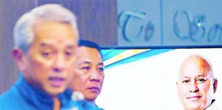 Interior and Local Government Secretary Jonvic Remulla and Philippine National Police chief General Jose Melencio Nartatez Jr. hold a press briefing at Camp Crame to announce a P50- million reward for the arrest of Sen. Ronald Dela Rosa, whom they consider “armed and dangerous.” MIGUEL DE GUZMAN, PHILIPPINE STAR