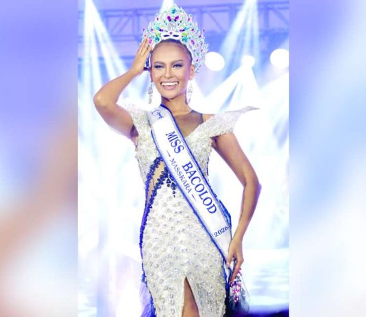 Newly crowned Miss Bacolod MassKara 2026 Macy Alaine E. Albarico, representing Barangay Singcang-Airport, celebrates her victory after besting 14 other candidates during the pageant night at STI West Negros University in Bacolod City on October 11. Albarico also won the Miss Congeniality award. CESAR JOLITO III PHOTO