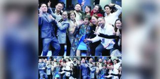 House and private prosecutors strike playful poses inside the Senate Session Hall during a break in the impeachment trial of Vice President Sara Duterte-Carpio.