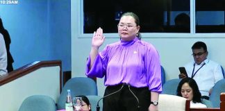 Metrobank Anti-Money Laundering Division Head Atty. Niña Aguilar takes her oath as witness in the impeachment trial of Vice President Sara Duterte-Carpio. “For suspicious transaction reporting based on negative media, we generally file a suspicious transaction report if we have identified our customer as the subject of negative media and conduct further review on the transactions,” Aguilar says.