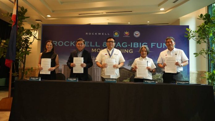 ROCKWELL JOINS PAG-IBIG FUND TO EXPAND HOUSING CHOICES ROCKWELL JOINS PAG-IBIG FUND TO EXPAND HOUSING CHOICES. Pag-IBIG Fund and Rockwell Land Corporation formalized a partnership on Tuesday (Oct. 13) in Makati City to bring more affordable and premium housing choices within reach of Filipino workers under President Ferdinand R. Marcos Jr.’s Expanded 4PH Program. The partnership covers Rockwell’s affordable housing developments, with accreditation also being pursued for additional residential properties, including its upscale developments. Qualified homebuyers can benefit from Pag-IBIG Fund’s subsidized 3% interest rate under Expanded 4PH, promotional rates of 4.5% and 5.75%, and housing loans of up to ₱10 million for each qualified borrower. In photo (from left): Rockwell Land President and COO Valerie L. Soliven; Rockwell Land Chairman and CEO Nestor J. Padilla; Department of Human Settlements and Urban Development (DHSUD) Secretary and Pag-IBIG Fund Board Chairman Jose Ramon P. Aliling; Pag-IBIG Fund CEO Marilene C. Acosta; and Pag-IBIG Fund Deputy CEO Alexander Hilario G. Aguilar.