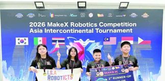 ISA robotics team shines in Bangkok tournament Kersei Saraquel Ong, Janae Elianna Ahhi, Sean Christan Pagulong, and Kenneth Cai