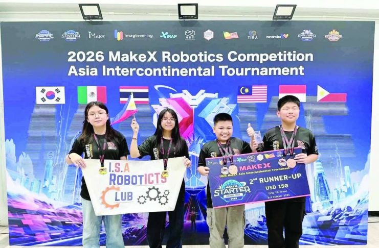 ISA robotics team shines in Bangkok tournament Kersei Saraquel Ong, Janae Elianna Ahhi, Sean Christan Pagulong, and Kenneth Cai