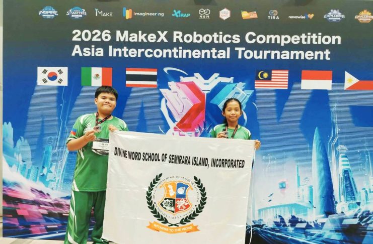 THE PROMISE OF ISLAND TALENT: How Semirara’s schools cultivate students who can compete on the world stage Mark Jacob O. Antonio and Gwen Astrid C. Lozada were among the Philippine student delegates to the 2026 MakeX Robotics Competition – Asia Intercontinental Tournament in Bangkok, Thailand. PHOTO COURTESY OF DIVINE WORD SCHOOL OF SEMIRARA ISLAND, INC.